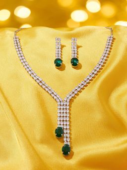Zaveri Pearls - Green Stones Diamonds Lariat Necklace and Earrings Set
