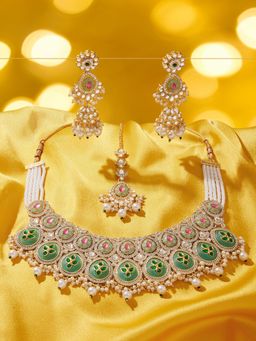 Zaveri Pearls - Multi-Color Stone and Pearl Cluster Beads Jewellery Set