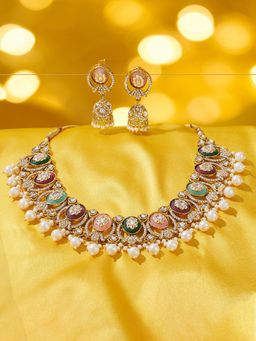 Zaveri Pearls - Multi-Color Stones Pearls Choker Jewellery Set
