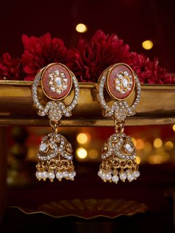 Zaveri Pearls - Pink Stone Dazzling Austrian Diamonds Ethnic Jhumka Earrings