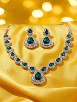 Zaveri Pearls - Green Stones Austrian Diamond Jewellery Set
