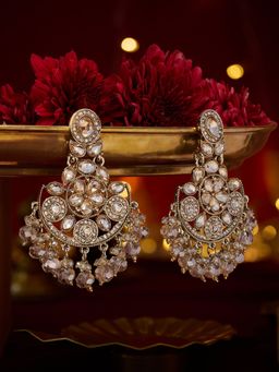 Zaveri Pearls - Gold Tone Dazzling Beige Stones Beads Chandbali Earrings