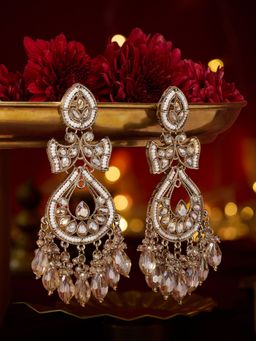 Zaveri Pearls - Gold Tone Dazzling Beige Stones Beads Dangler Earrings