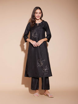 Pink Fort - Floral Straight Kurta with Palazzo (Set of 2)