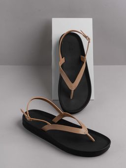 Inc.5 - Women Beige Casual Striped Flat Sandals