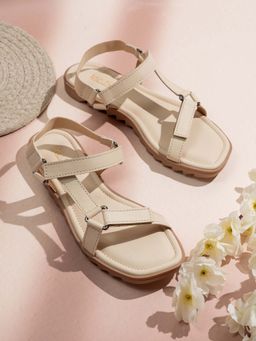 Inc.5 - Women Cream Party Wear Solid Sandals