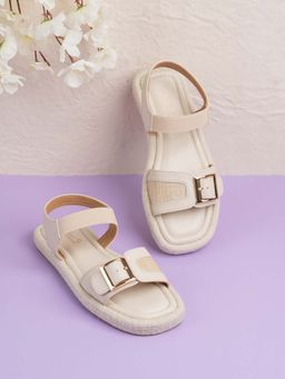 Inc.5 - Women Cream Party Wear Solid Sandals