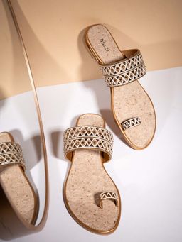 Inc.5 - Women Golden Casual Embellished One Toe Flats