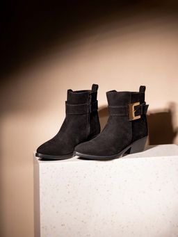 Inc.5 - Women Black Solid Round Toe Block Heels Boots