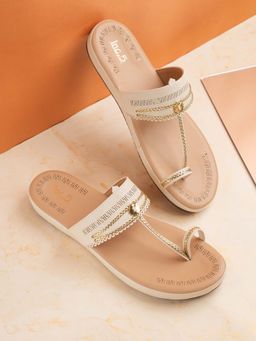 Inc.5 - Women Cream Casual Solid One Toe Flats