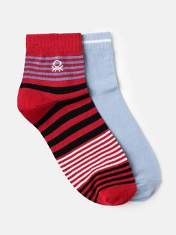 United Colors of Benetton - Men Multi-Color Solid and Stripes Socks (Pack of 2)