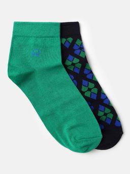 United Colors of Benetton - Men Black and Green Solid and Printed Socks (Pack of 2)