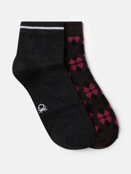 United Colors of Benetton - Men Black Solid and Printed Socks (Pack of 2)