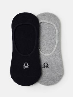 United Colors of Benetton - Unisex Black and Grey Solid Invisible Liner Socks (Pack of 2)