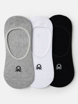 United Colors of Benetton - Unisex Black-White and Grey Solid Invisible Liner Socks (Pack of 3)