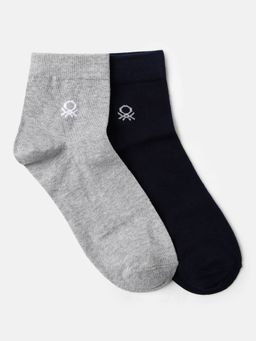 United Colors of Benetton - Men Grey and Navy Blue Solid Socks (Pack of 2)