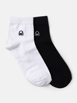 United Colors of Benetton - Men Black and White Solid Socks (Pack of 2)