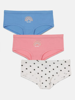 mackly - Girls Printed Cotton Brief Blue, Pink and White (Pack of 3)
