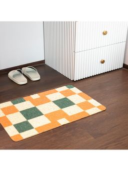EZ Life - Elegance Microfibre Multicolor Orange Grid Floor & Bath Mat (L 58 x W 38 cms)