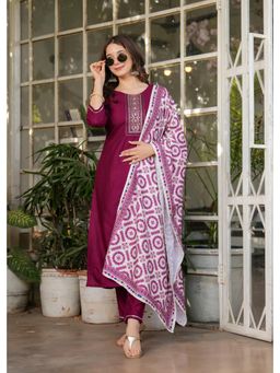Gahan - Wine Rayon Embroidered Kurta with Pant & Dupatta