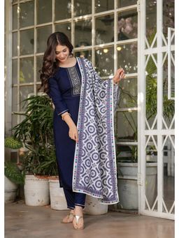 Gahan - Navy Blue Rayon Embroidered Kurta with Pant & Dupatta