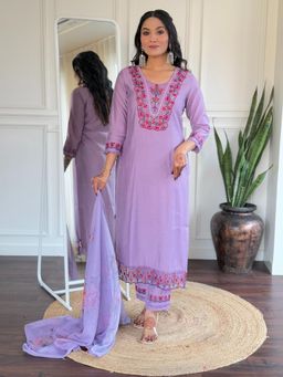 Gahan - Lavender BSY Viscose Embroidered Straight Kurta with Pant & Dupatta