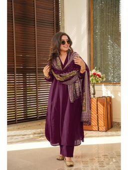 Gahan - Womens Purple South Cotton Straight Kurta with Pant & Dupatta