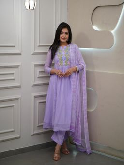 Gahan - Purple Georgette Embroidered Anarkali Kurta with Pant & Dupatta