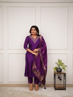 Gahan - Purple Chanderi Silk Embroidered Kurta with Pant & Dupatta
