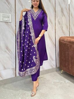 Gahan - Purple Chanderi Silk Embroidered Kurta with Pant & Dupatta