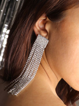 Label Pooja Rohra - Silver Romy Rhinestone Tassel Earrings