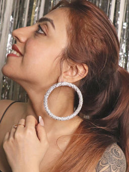 Label Pooja Rohra - Silver Polly Rhinestone Hoop Earrings