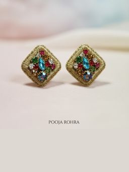 Label Pooja Rohra - Multi-Color Navratna Mosaic Stud Earrings