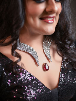 Label Pooja Rohra - Red Celestial Flight: The Floating Pendant