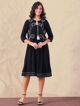 Deebaco - Pure Rayon Embroidered Shrug with Knee Length Dress