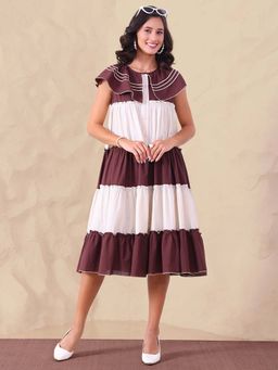 Deebaco - Colour Blocked Pure Cotton Calf Length Midi Dress