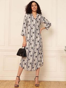 Deebaco - Black Floral Plus Size Shirt Midi Dress for Women