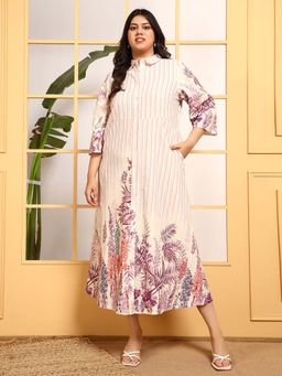 Deebaco - Cotton Striped Placement Print Womens Plus Size Shirt Midi Dress