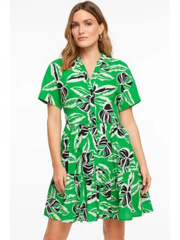 Branche - Tropical Leaf Print Button Front Mini Dress