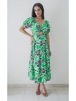 Branche - Tropical Leaf Print Cut Out Midi Dress