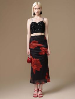 Kazo - Lawrence Sequins Crop Top With Skirt
