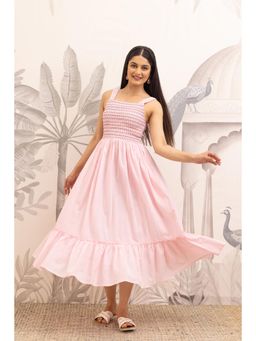 Polago Clothing - Baby Pink Smocked Cotton Maxi Dress