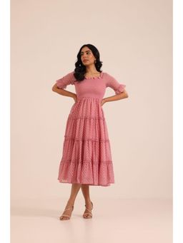 Polago Clothing - Salmon Pink Smocked Midi Dress