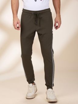 Being Human - Men Vertical-Stripes Olive Blended Joggers