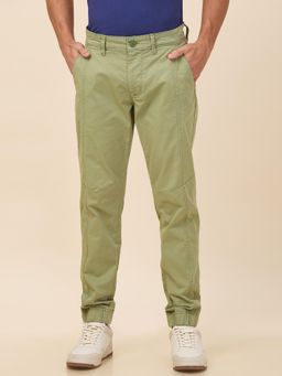Being Human - Men Solid Light Green Cotton Joggers