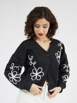 AAREIN - Black Floral Front Open Sweatshirt
