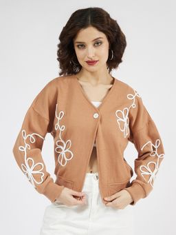 AAREIN - Brown Floral Front Open Sweatshirt