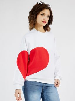 AAREIN - White Heart Colourblocked Fleece Sweatshirt