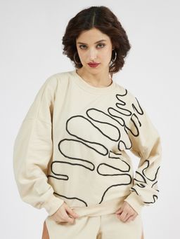 AAREIN - Cream Abstract Fleece Sweatshirt