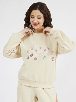 AAREIN - Beige Christmas Embroidered Sweatshirt
